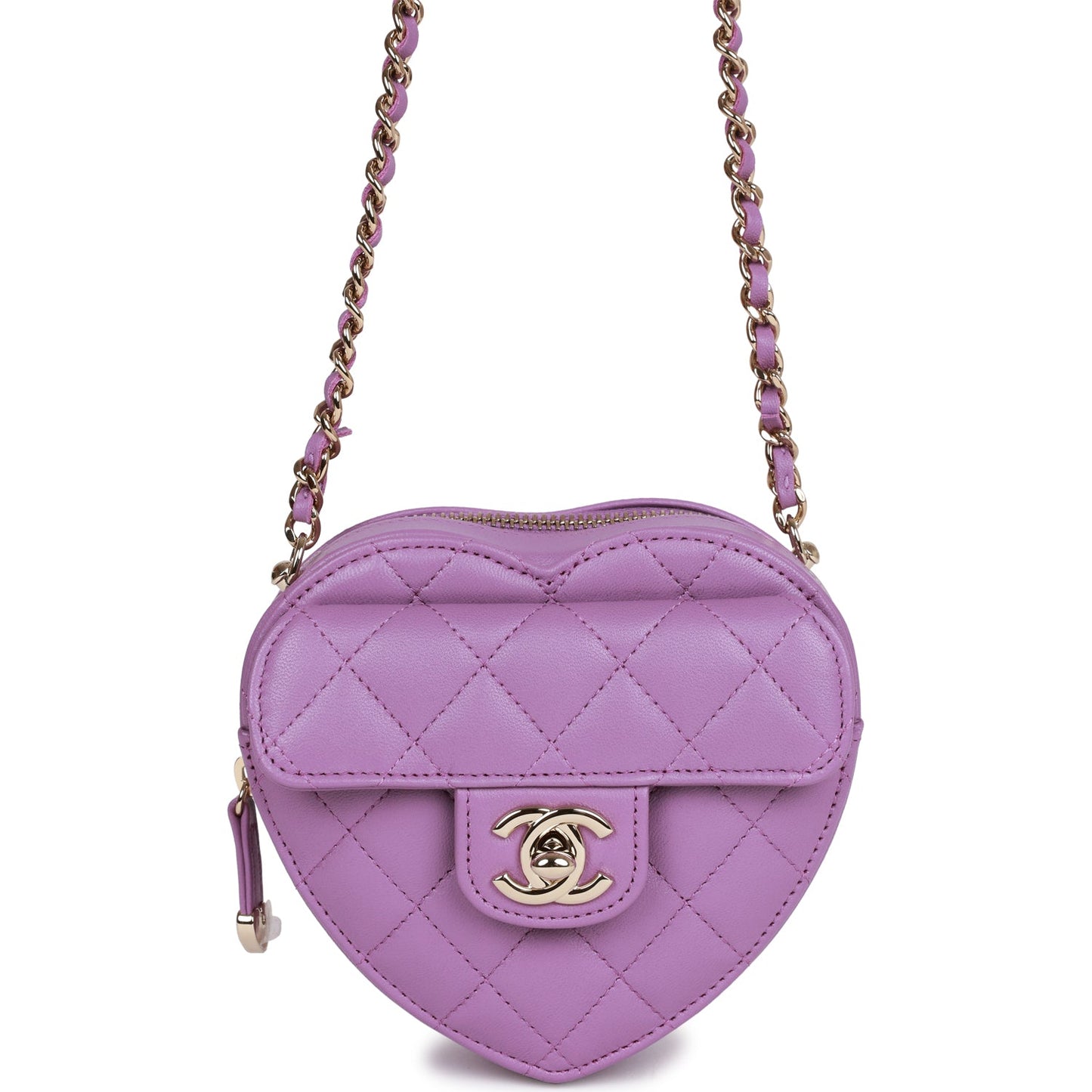 Chanel Cc In Love Heart Clutch With Chain Purple Lambskin Light Gold Hardware