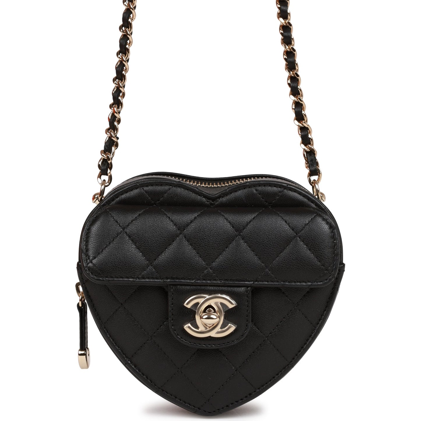 Chanel Cc In Love Heart Clutch With Chain Black Lambskin Light Gold Hardware