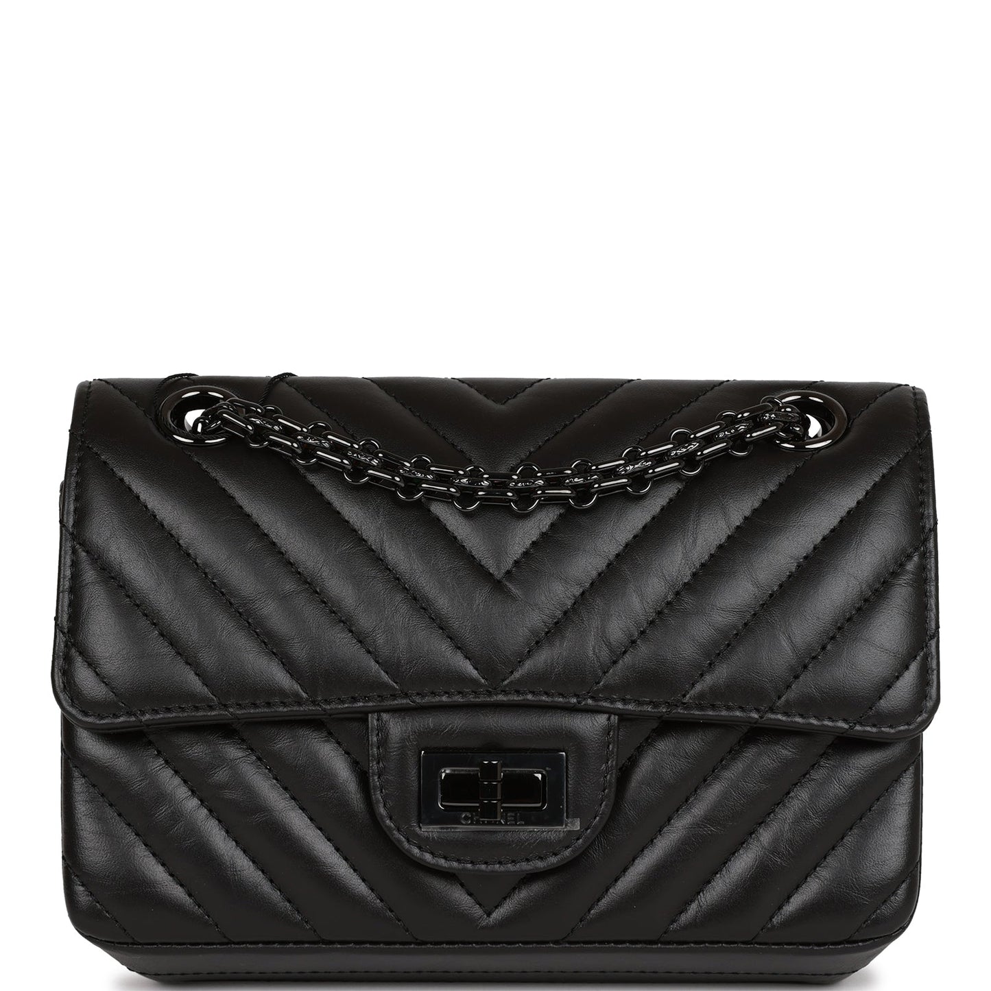 Chanel Mini Reissue 2 55 So Black Chevron Calfskin Black Hardware