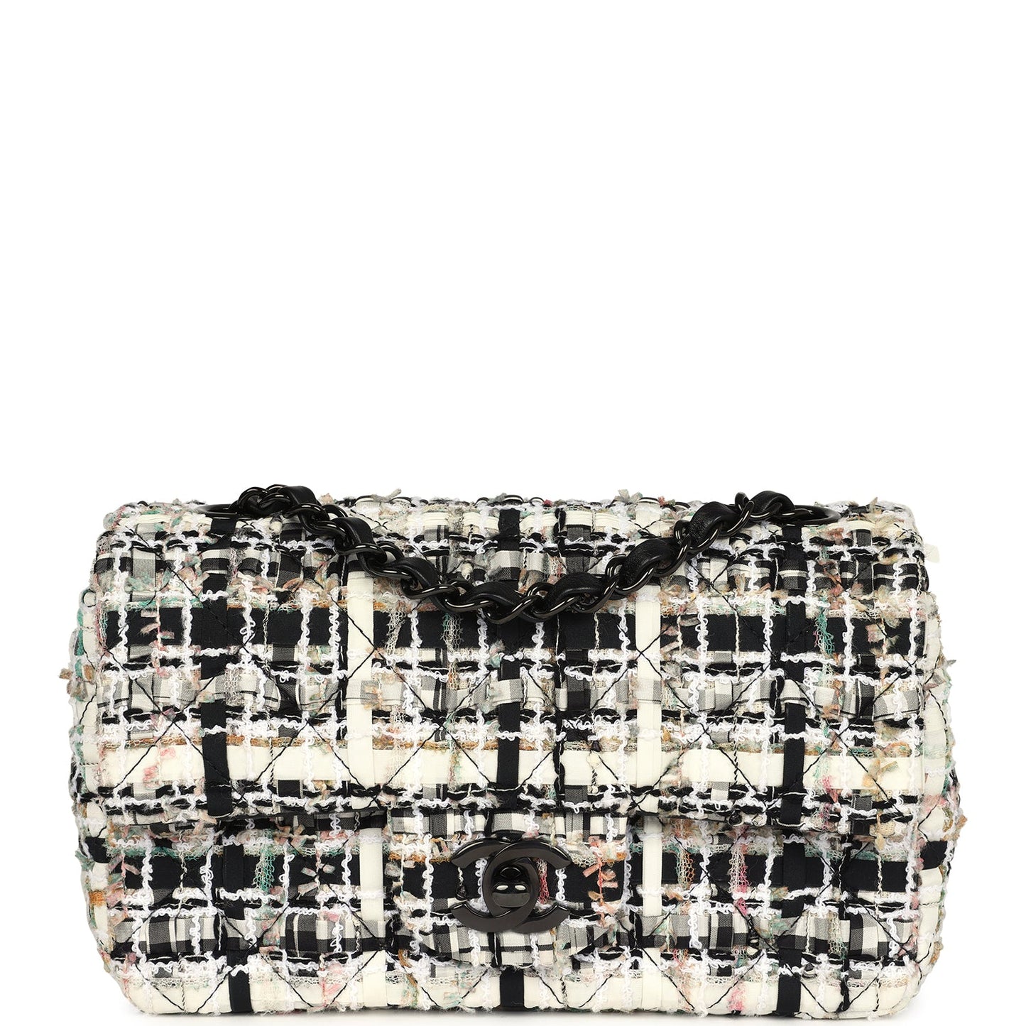 Chanel Mini Classic Flap Black and White Tweed Black Hardware