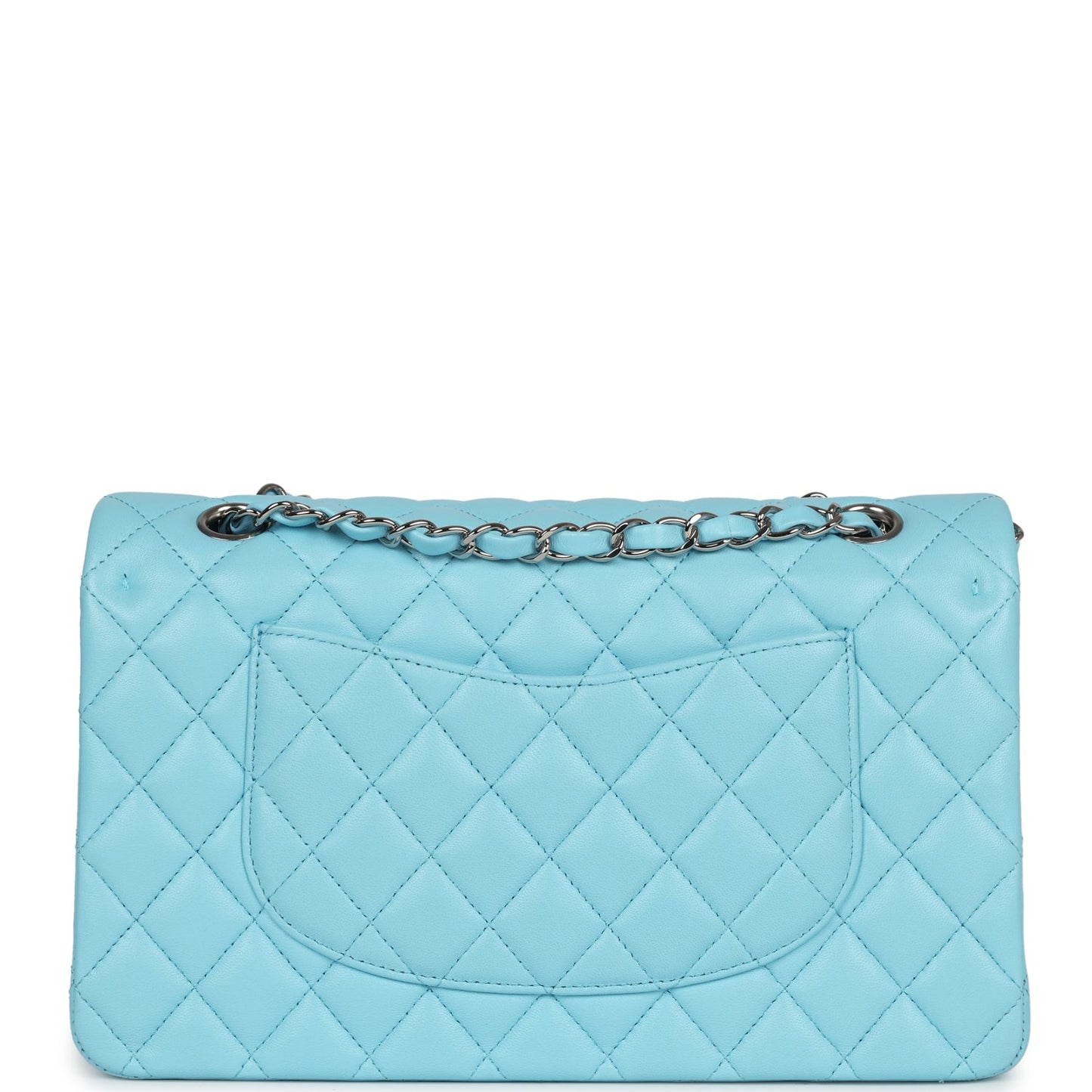 Chanel Medium Classic Double Flap Bag Light Blue Lambskin Silver Hardware