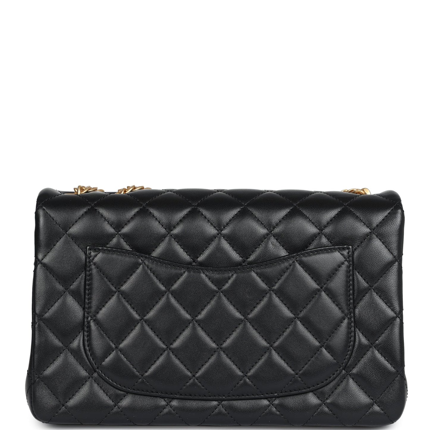 Chanel Medium Camellia Crush Flap Bag Black Lambskin Antique Gold Hardware