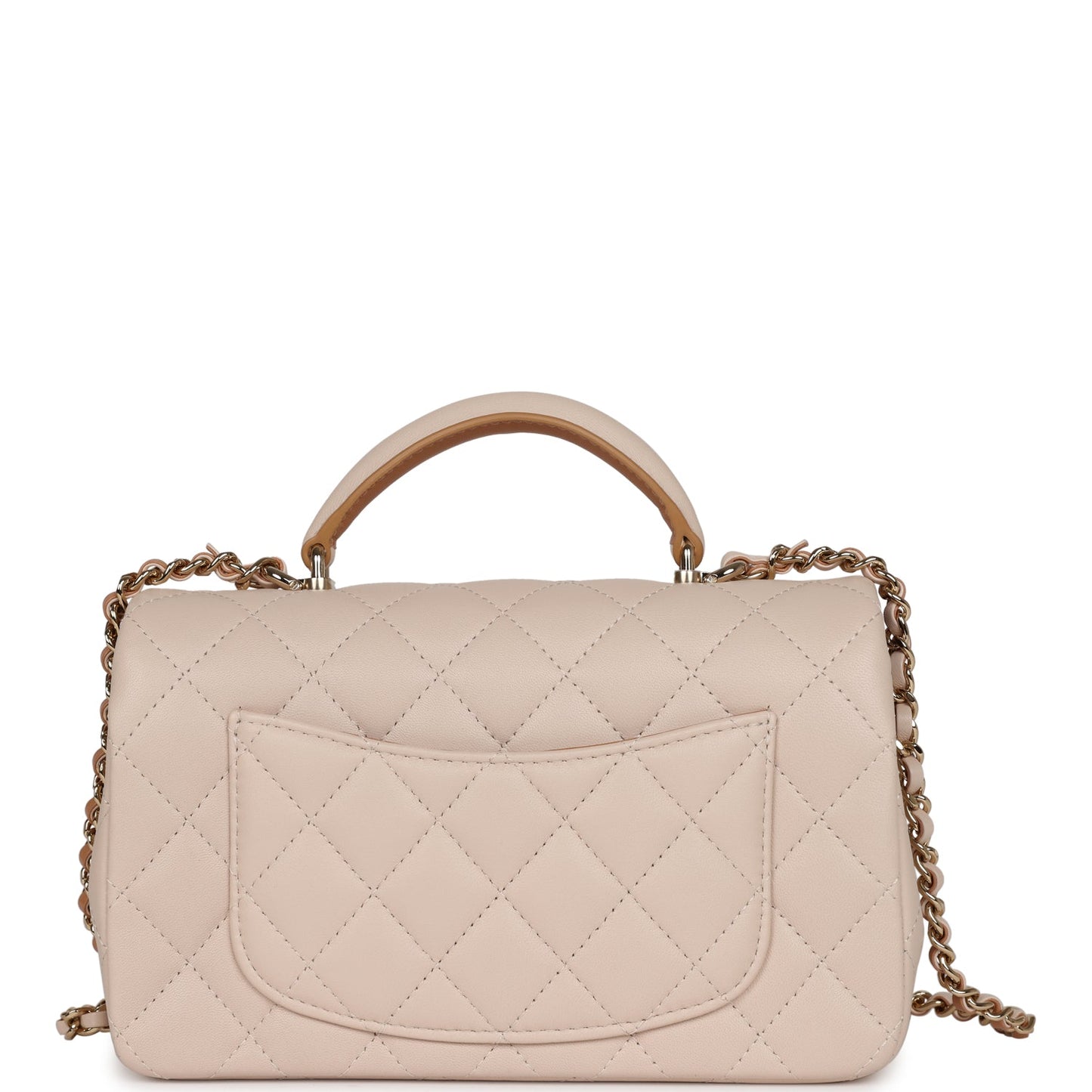 Chanel Mini Rectangular Flap with Top Handle Beige Lambskin Light Gold Hardware
