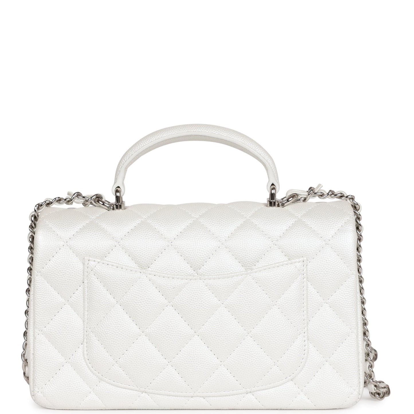 Chanel Mini Rectangular Top Handle Flap Bag White Iridescent Caviar Silver Hardware