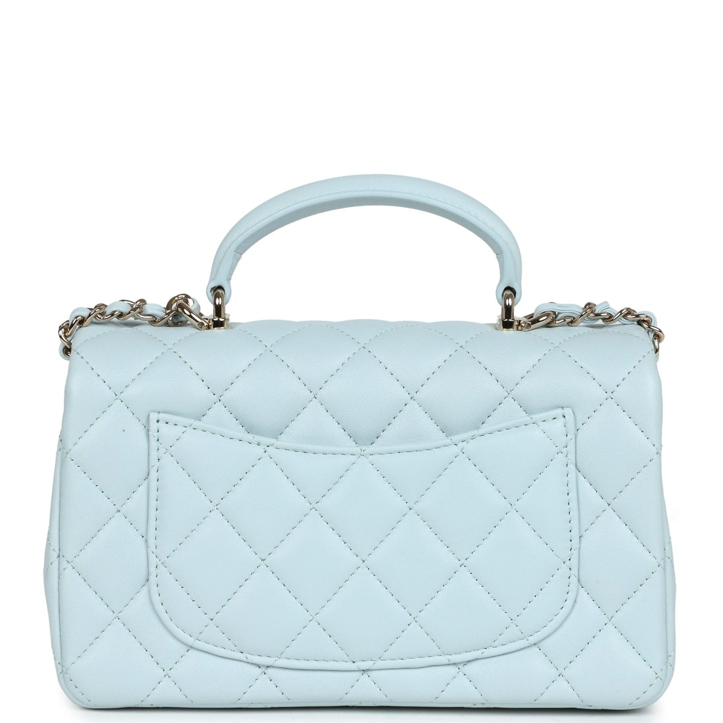 Chanel Mini Rectangular Flap with Top Handle Light Blue Lambskin Light Gold Hardware