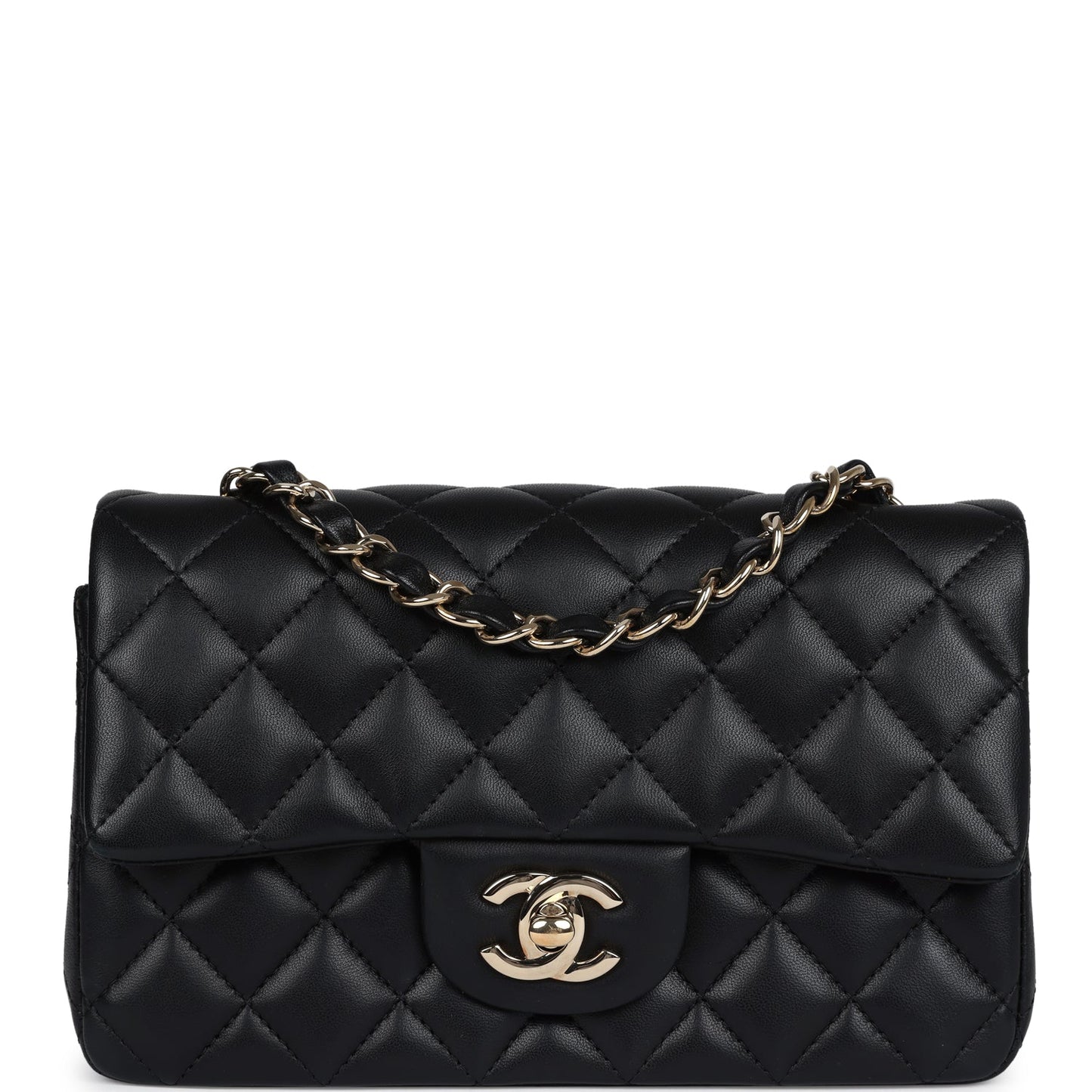 Chanel Mini Classic Rectangular Flap Bag Black Lambskin Light Gold Hardware