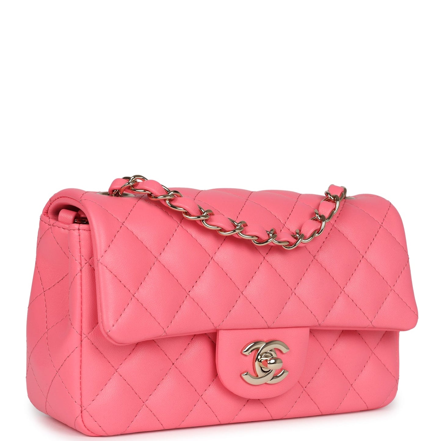 Chanel Mini Rectangular Flap Bag Pink Lambskin Light Gold Hardware