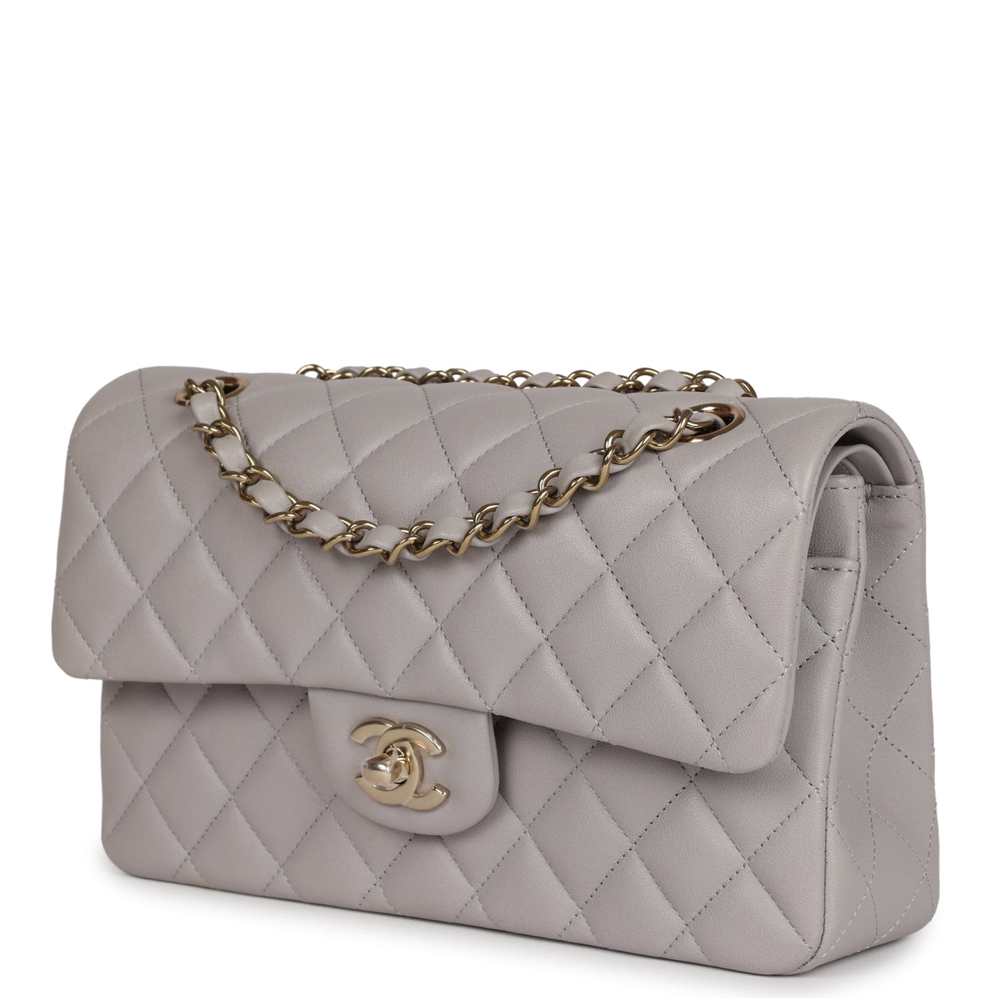 Chanel Small Classic Double Flap Bag Grey Lambskin Light Gold Hardware