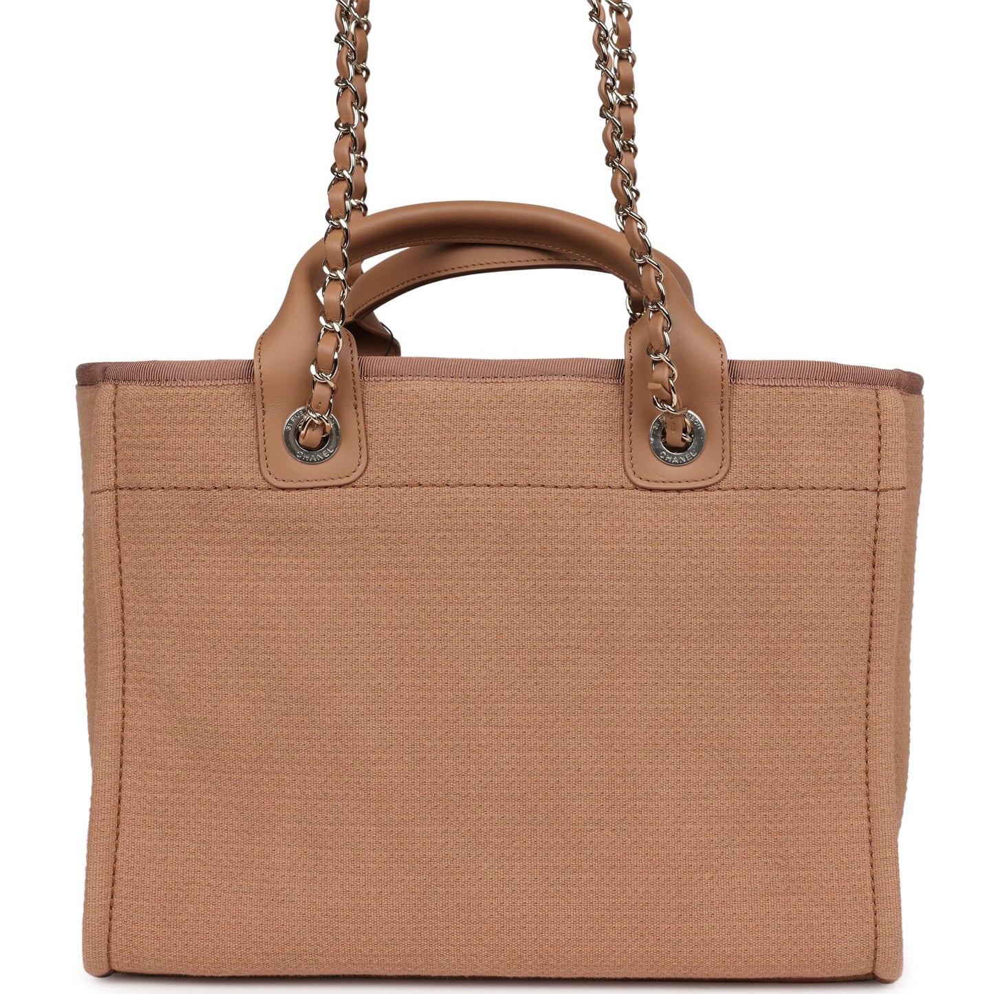 Chanel Small Deauville Shopping Tote Dark Beige Canvas Light Gold Hardware
