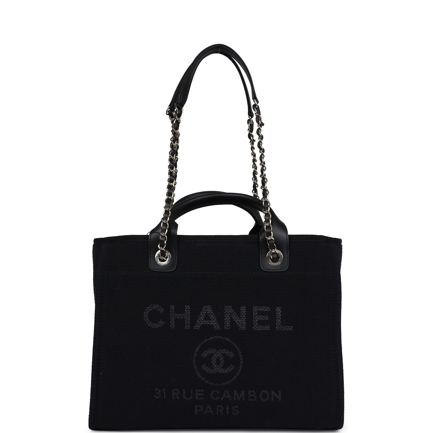 Chanel Small Deauville Shopping Tote Black Canvas Light Gold Hardware