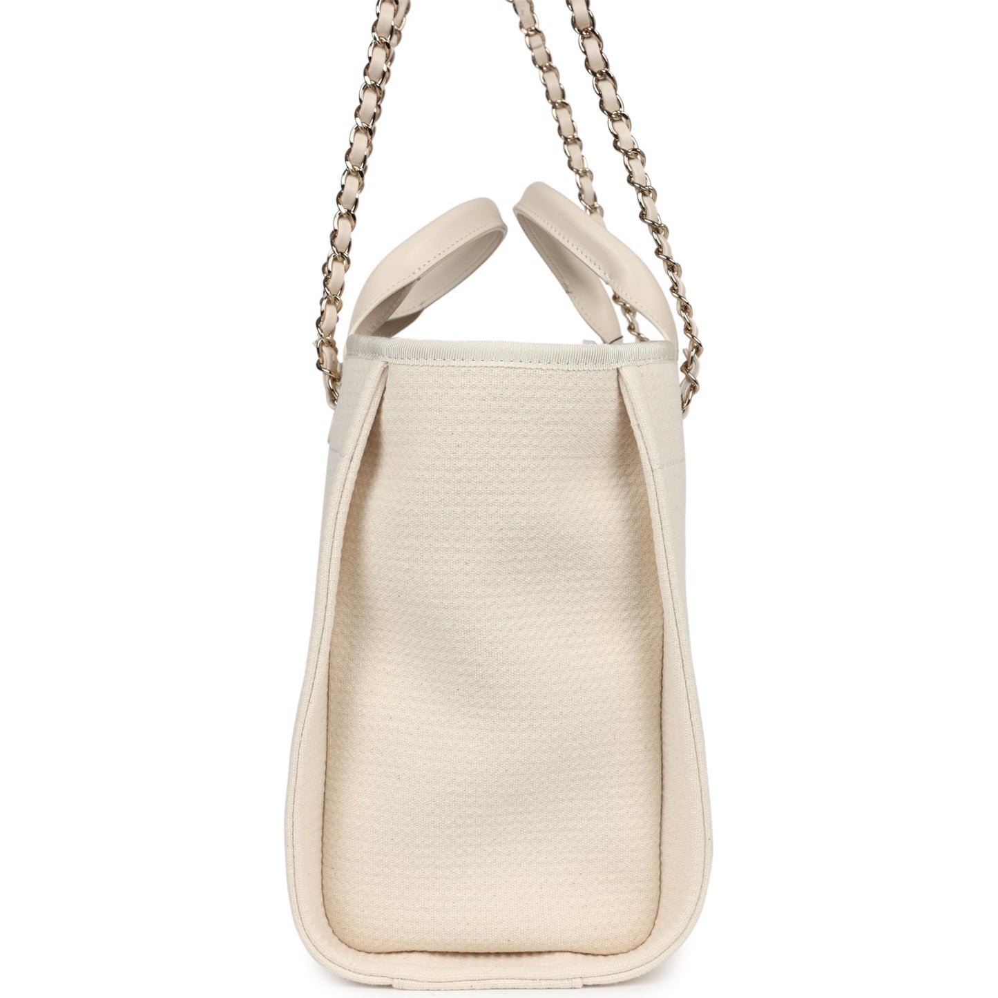 Chanel Small Deauville Shopping Tote Ivory Canvas Light Gold Hardware
