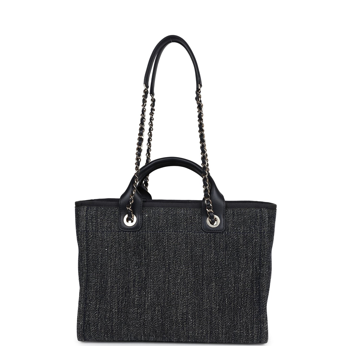 Chanel Small Deauville Shopping Tote Dark Blue Denim Light Gold Hardware