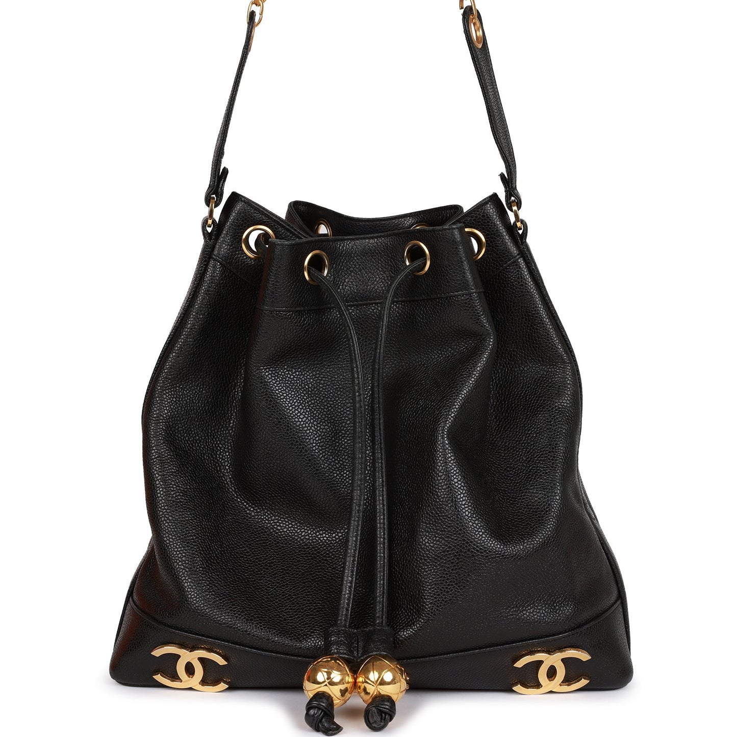 Chanel Cc Bucket Bag Black Caviar Gold Hardware