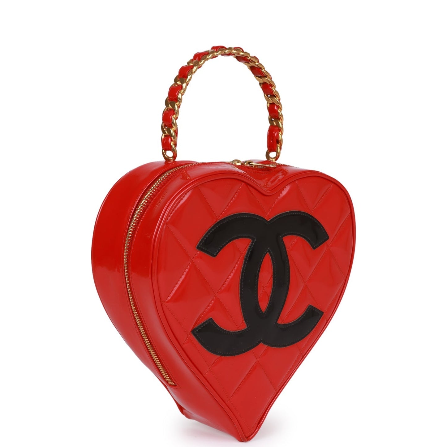 Chanel Heart Vanity Bag Red and Black Patent Antique Gold Hardware