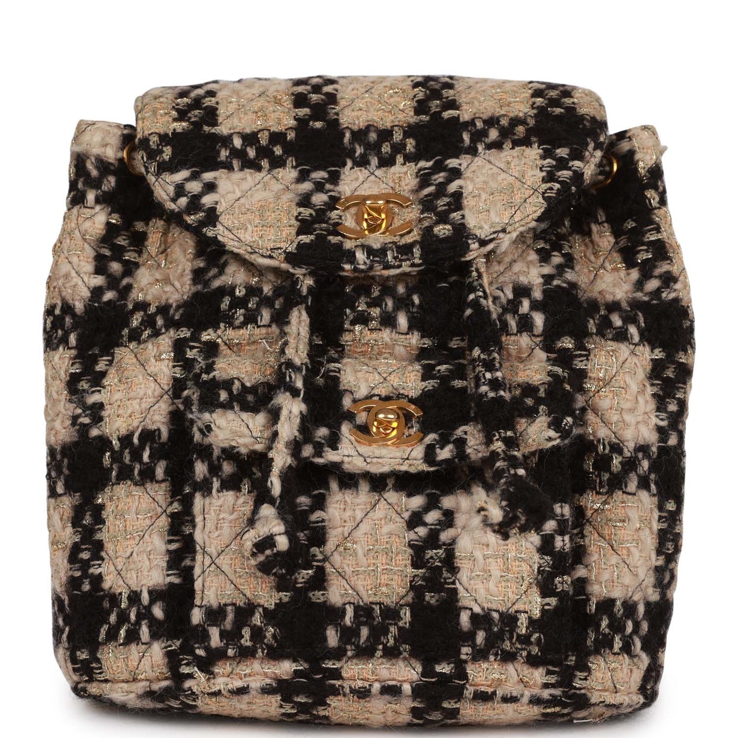 Chanel Duma Backpack Beige And Black Tweed Gold Hardware