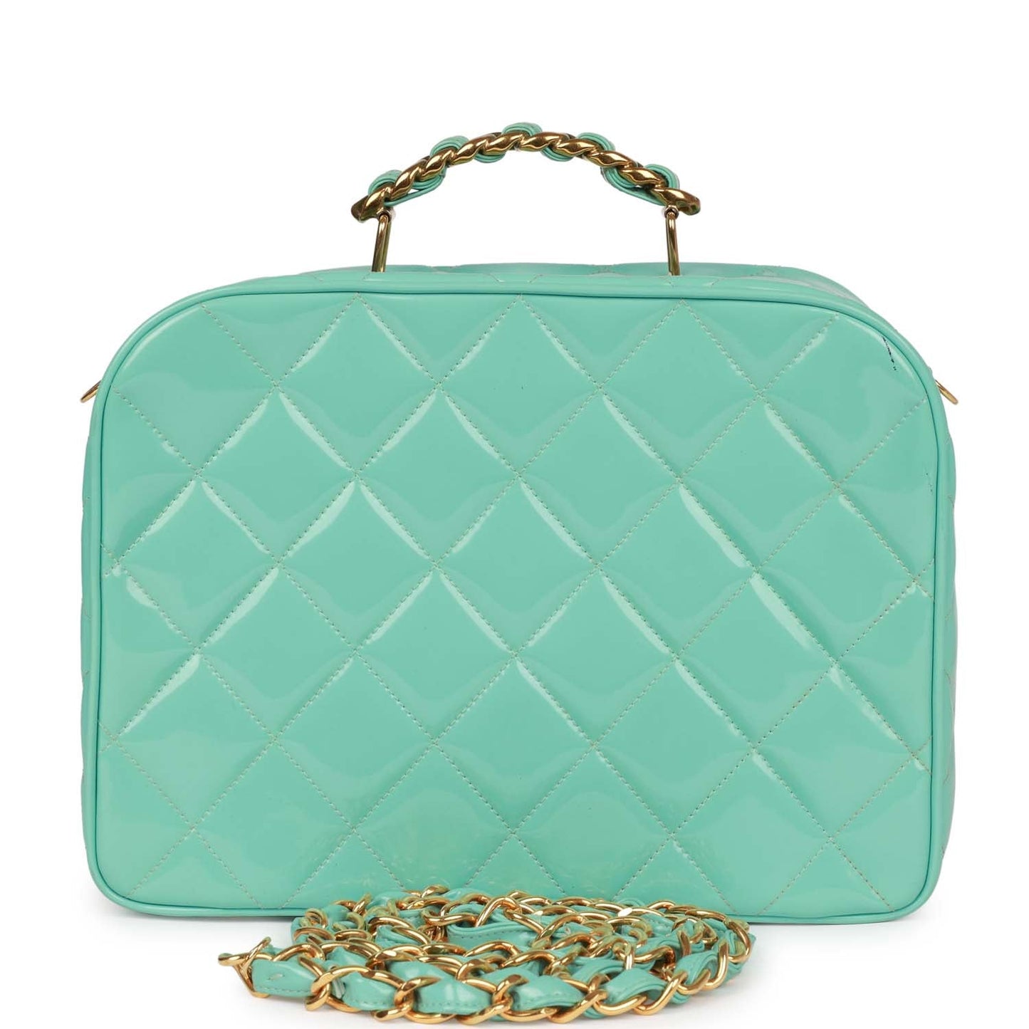 Chanel Vanity Case Bag Turquoise Patent Gold Hardware
