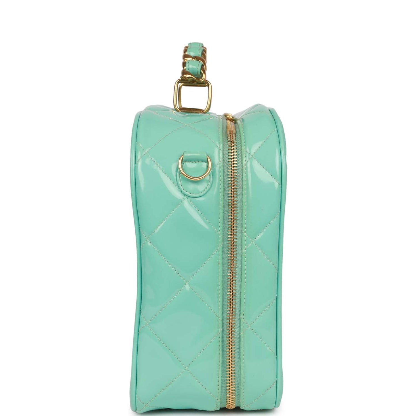 Chanel Vanity Case Bag Turquoise Patent Gold Hardware