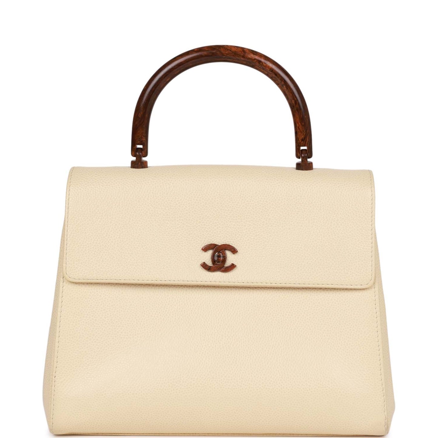 Chanel Wood Top Handle Kelly Ivory Caviar