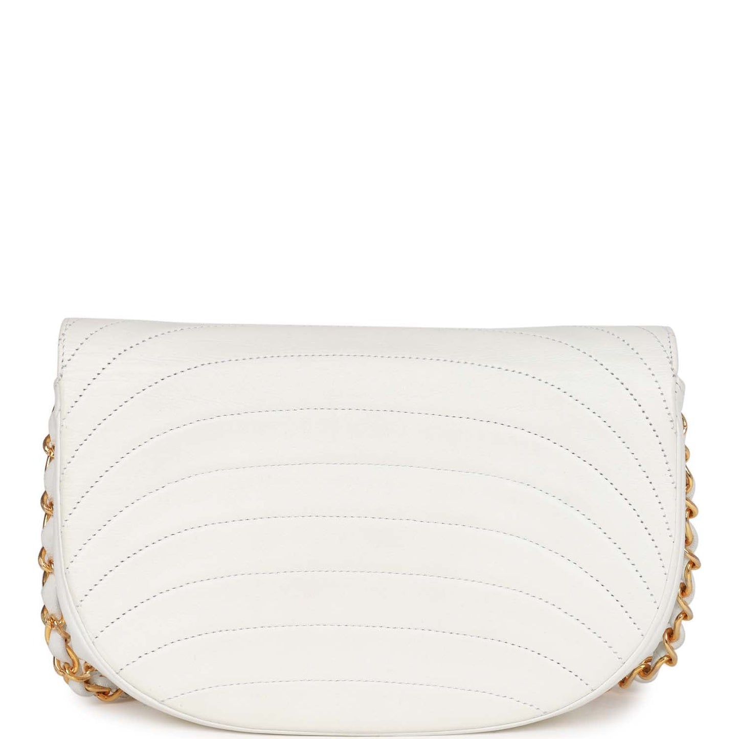 Chanel Half Moon Shoulder Bag White Lambskin Gold Hardware