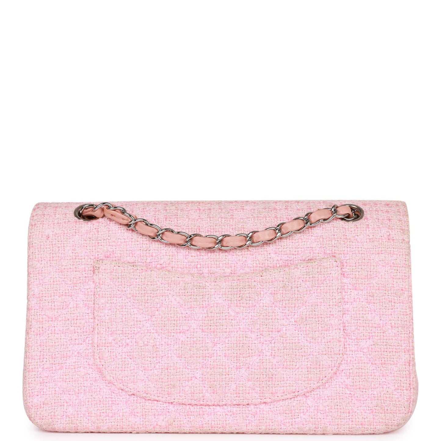 Chanel Medium Classic Double Flap Bag Pink Tweed Silver Hardware