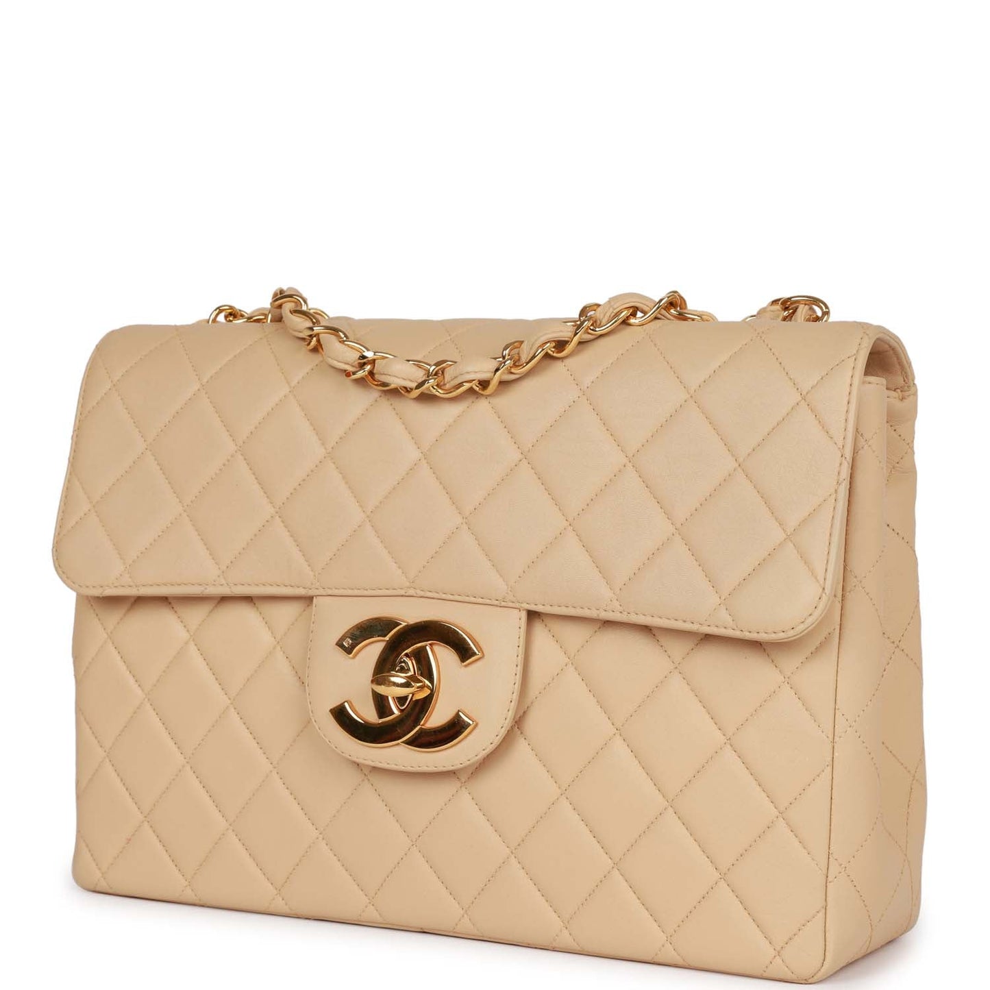 Chanel Jumbo Flap Bag Beige Lambskin Gold Hardware