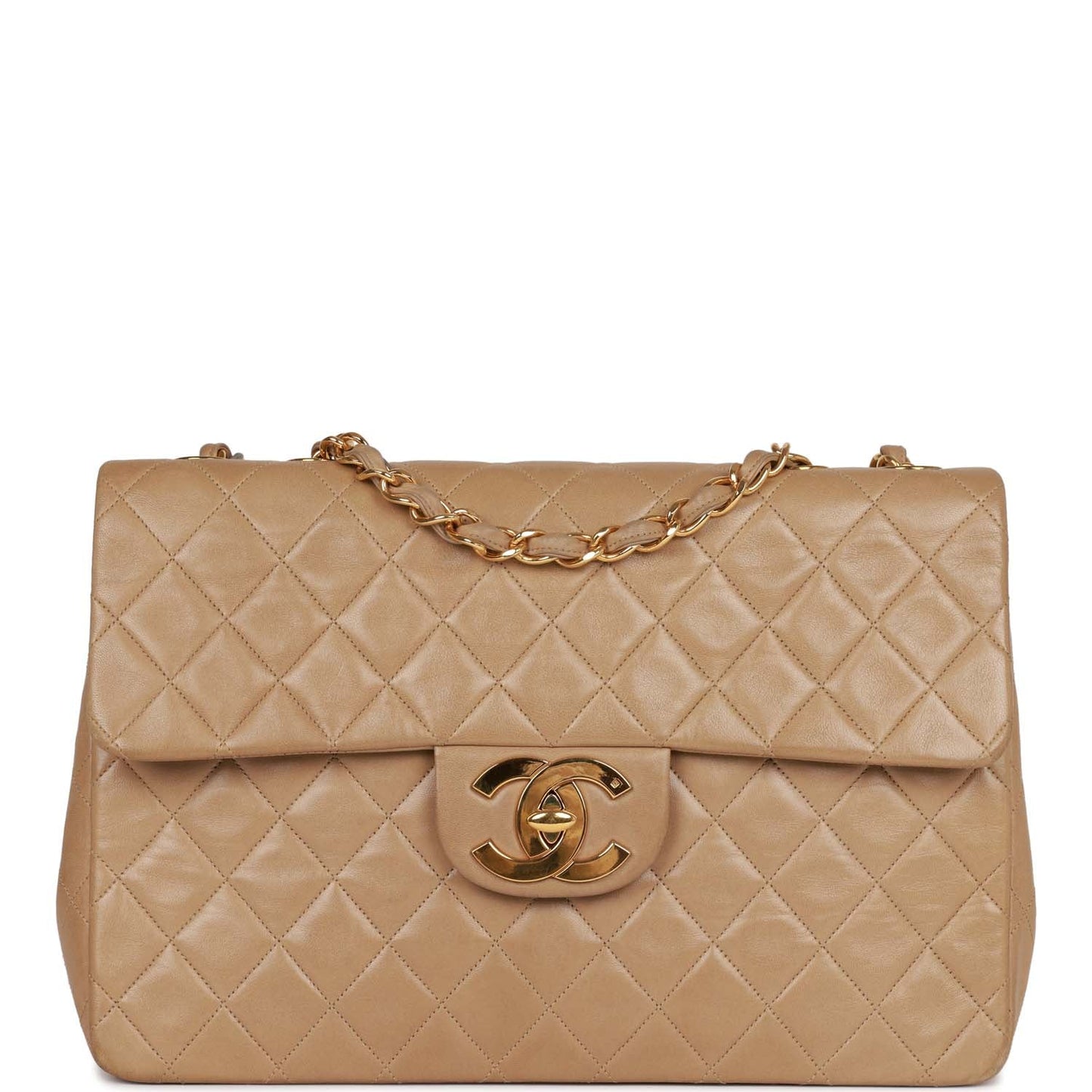 Chanel Xl Maxi Flap Bag Beige Lambskin Gold Hardware