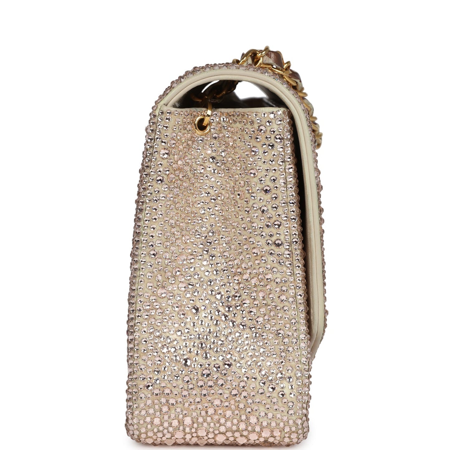 Custom Swarovski Crystal Chanel Medium Diana Flap Bag Beige Lambskin Gold Hardware