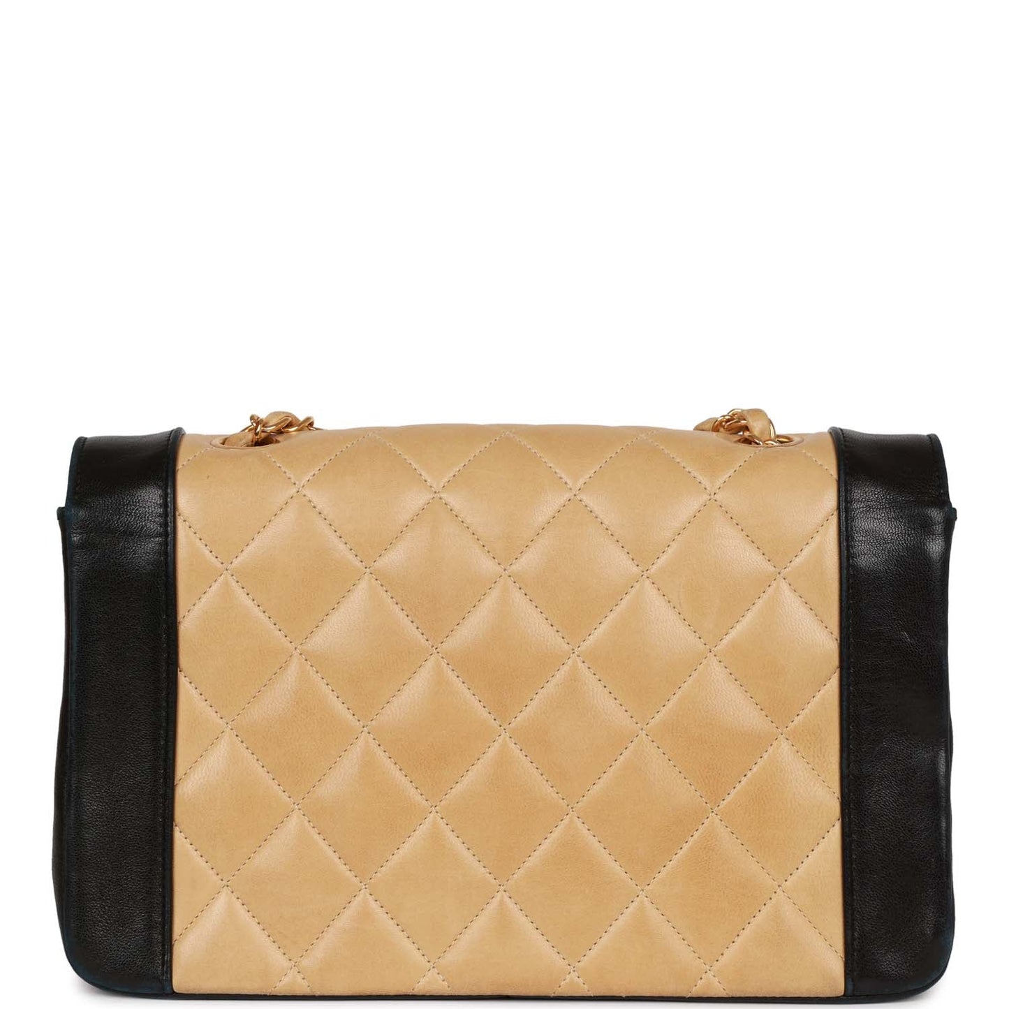 Chanel Medium Diana Flap Bag Black and Beige Lambskin Gold Hardware