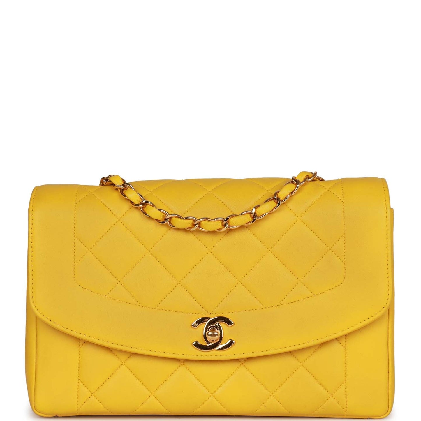 Chanel Medium Diana Flap Bag Yellow Lambskin Gold Hardware