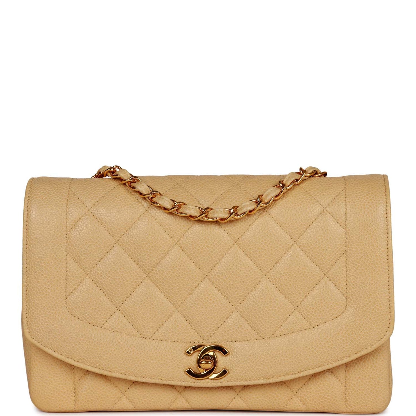 Chanel Medium Diana Flap Bag Beige Caviar Gold Hardware