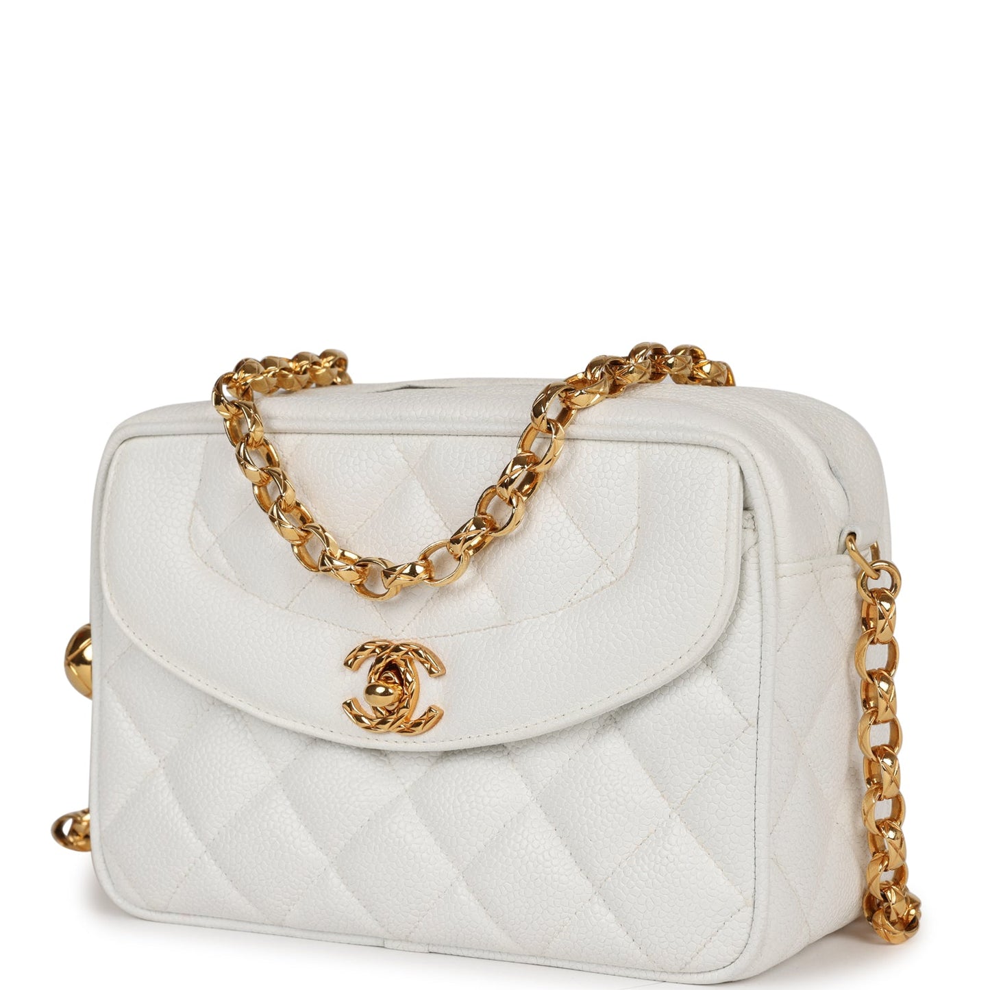 Chanel Camera Bag White Caviar Gold Hardware