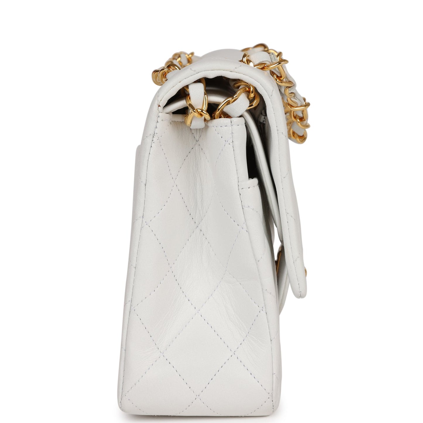 Chanel Medium Classic Double Flap Bag White Lambskin Gold Hardware