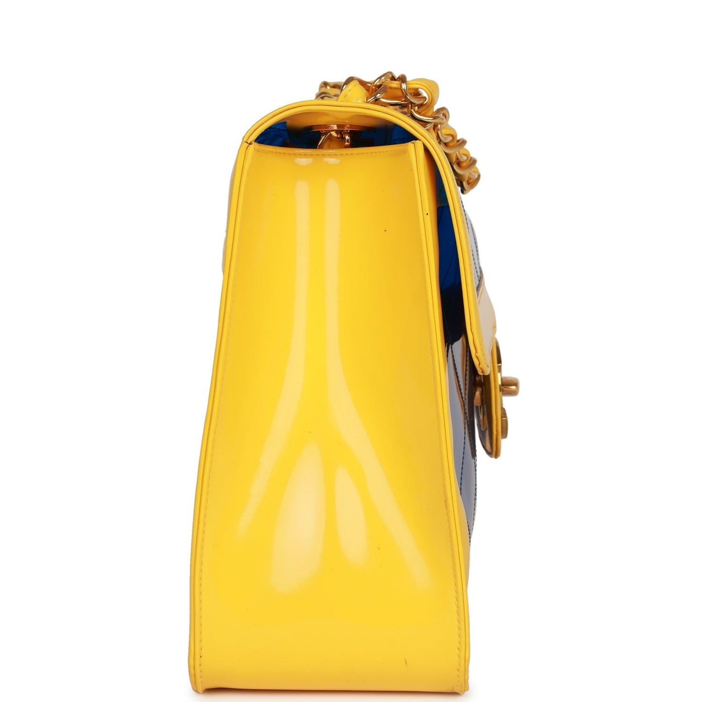 Chanel Maxi Flap Bag Yellow/Blue Quilted Patent Leather Gold Hardware