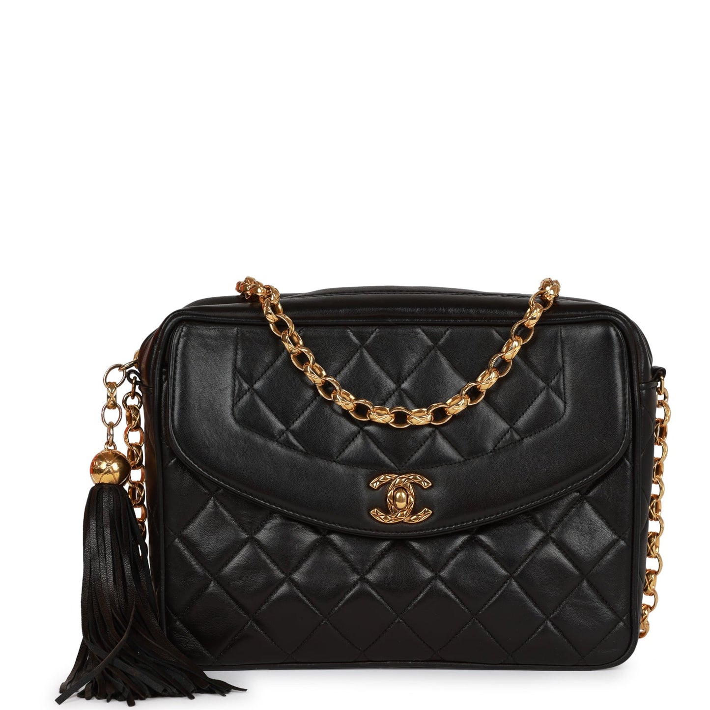 Chanel Small Diana Fringe Camera Bag Black Lambskin Gold Hardware