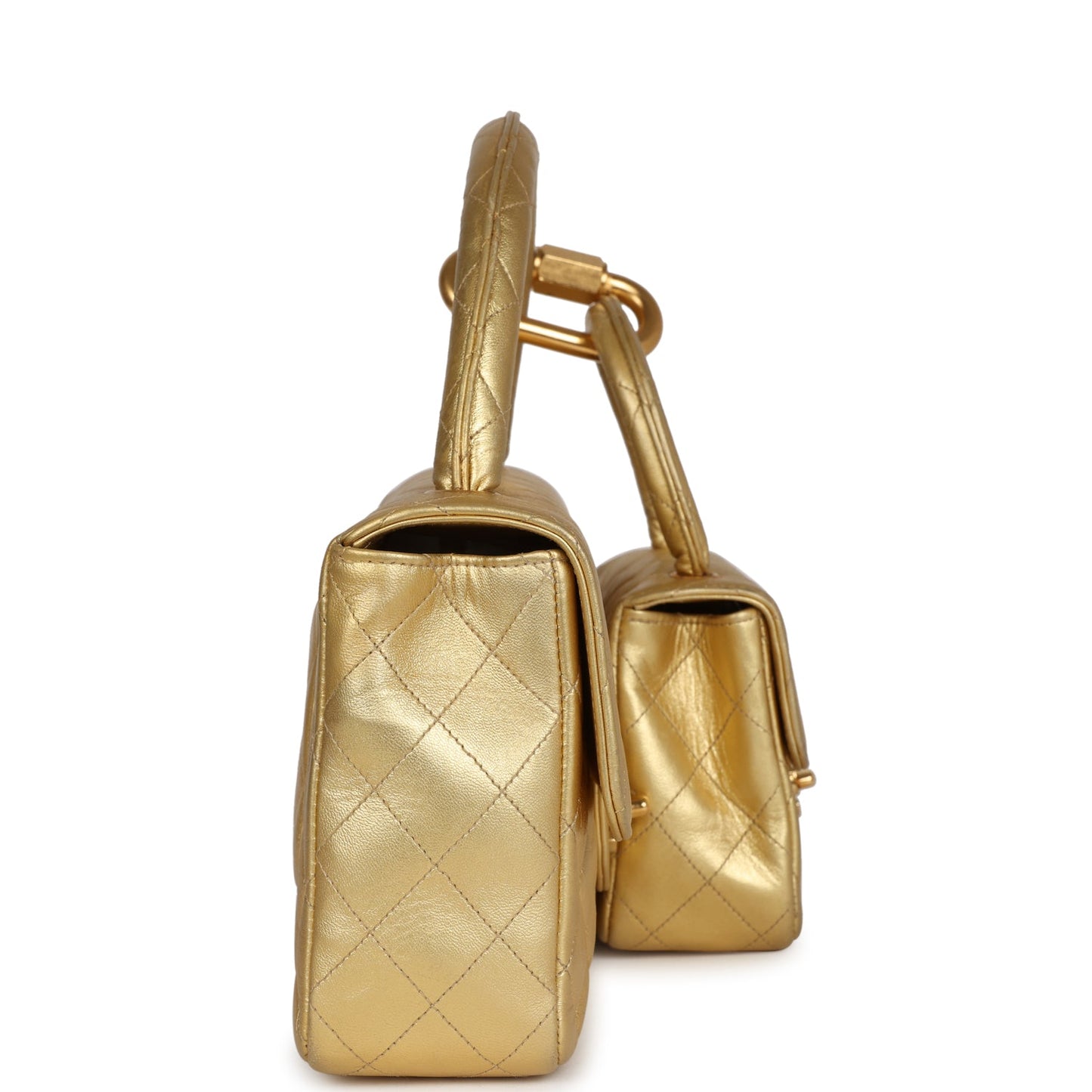 Chanel Kelly Parent and Child Flap Bag Set Gold Metallic Lambskin Gold Hardware