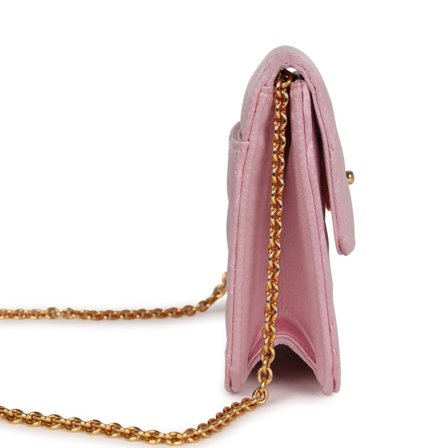Chanel Mini Straight Flap Bag Pink Satin Gold Hardware