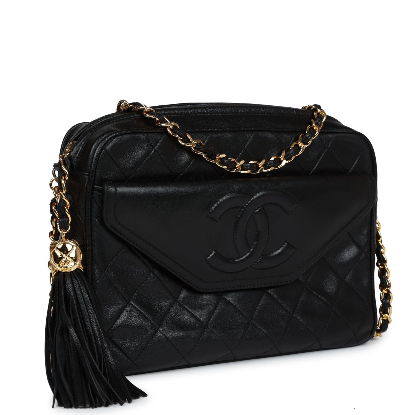 Chanel Quilted Front Pocket Camera Bag Black Lambskin Gold Hardware