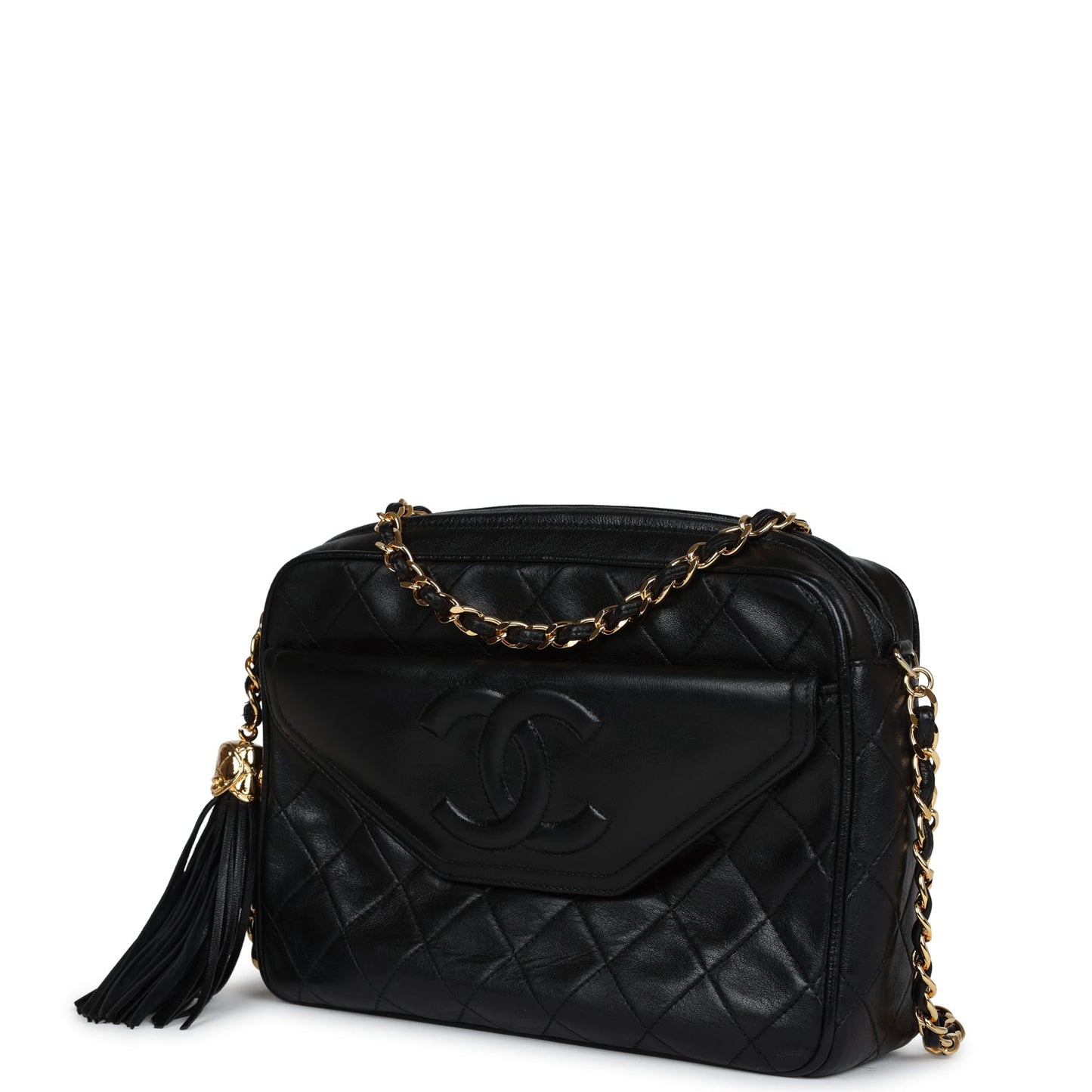 Chanel Quilted Front Pocket Camera Bag Black Lambskin Gold Hardware