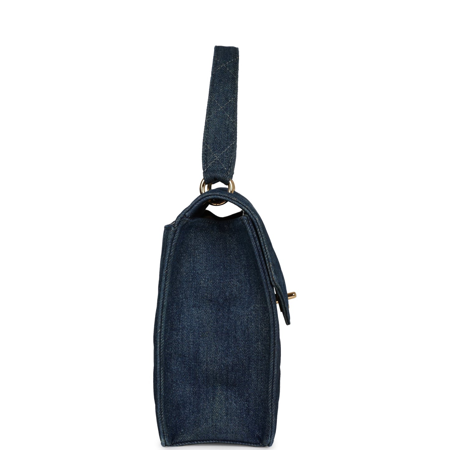 Chanel Envelope Flap Top Handle Handbag Dark Blue Denim Gold Hardware
