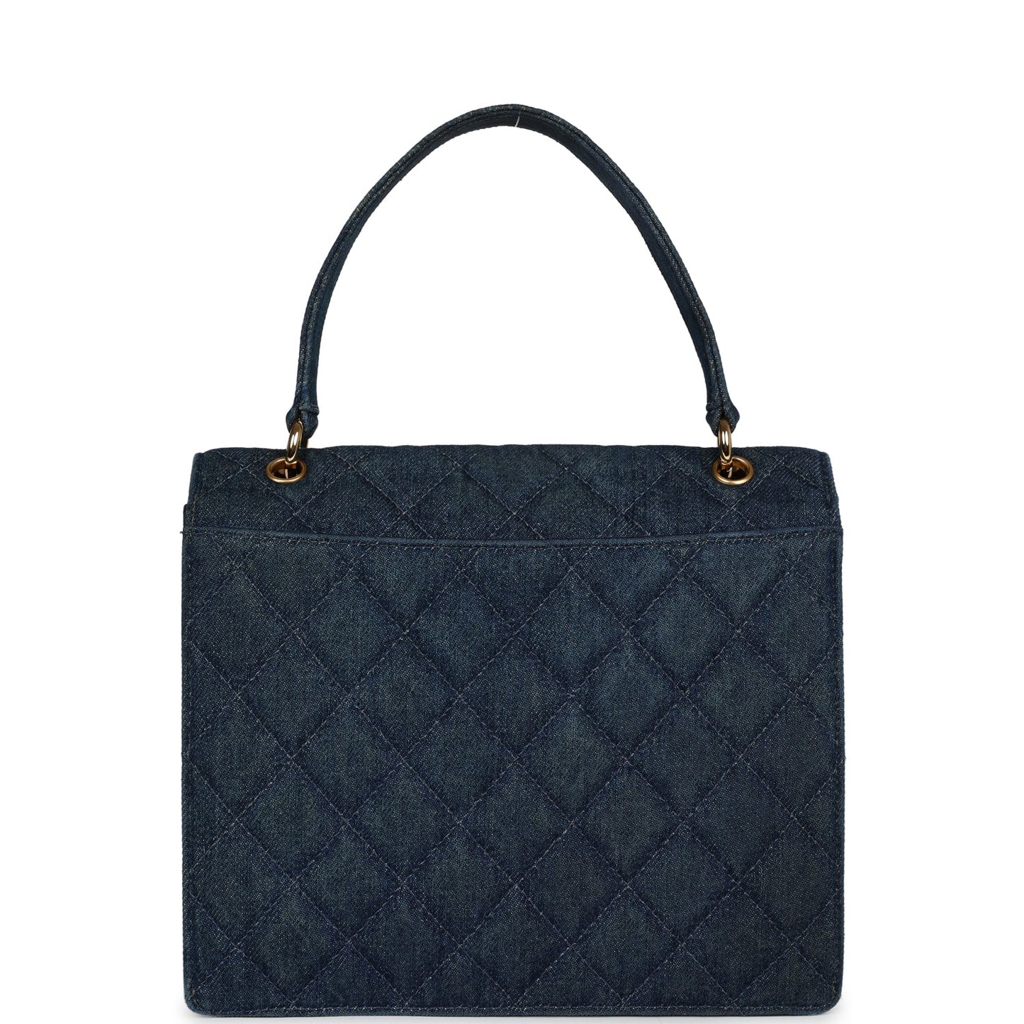 Chanel Envelope Flap Top Handle Handbag Dark Blue Denim Gold Hardware