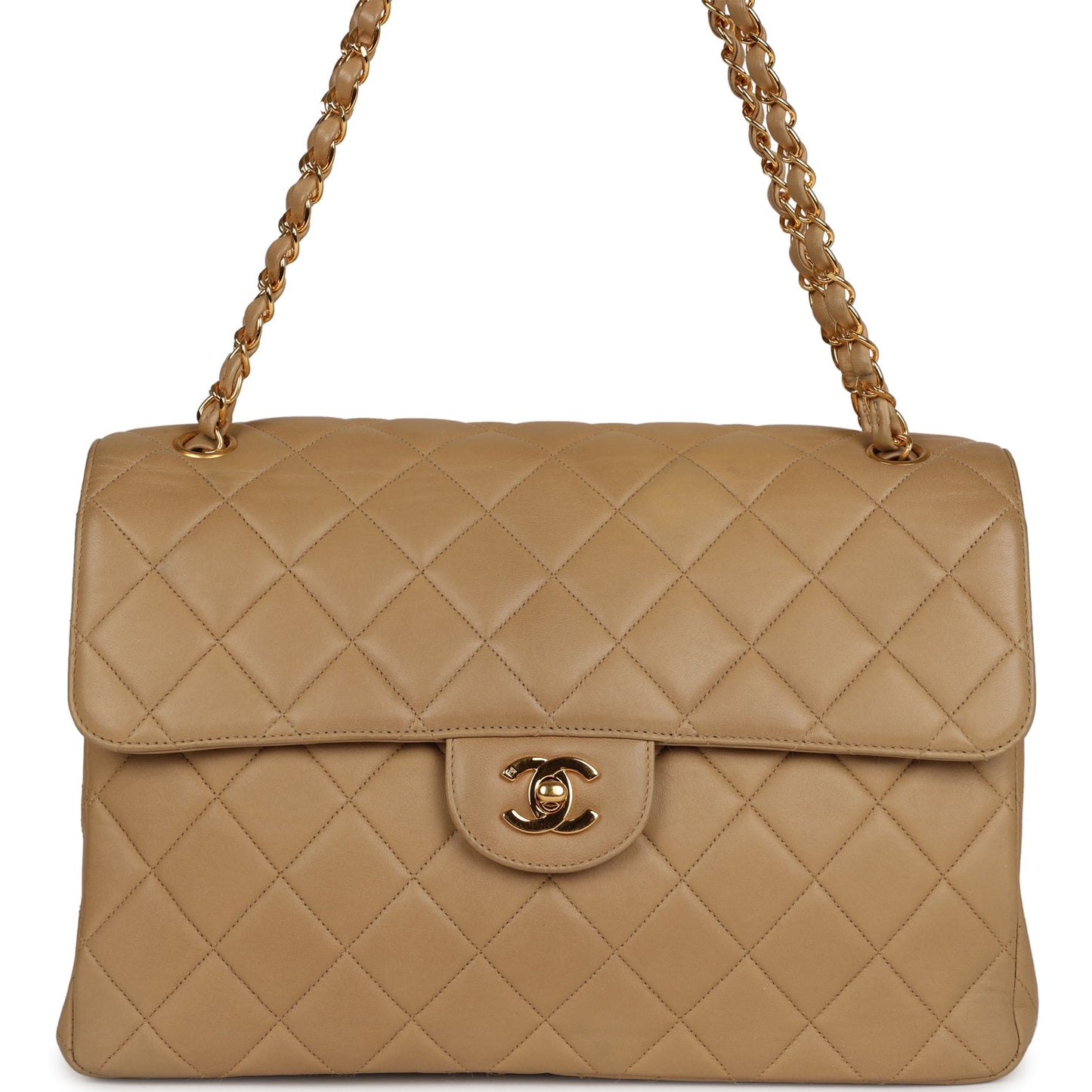 Chanel Double Sided Flap Bag Taupe Lambskin Gold Hardware