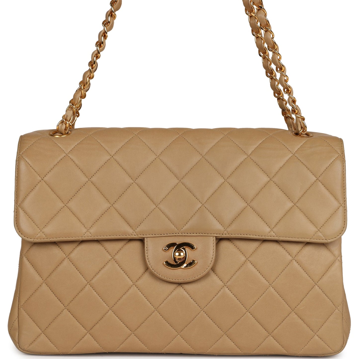 Chanel Double Sided Flap Bag Taupe Lambskin Gold Hardware