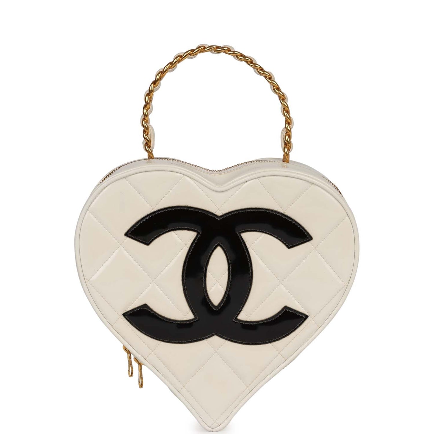 Chanel Heart Vanity Bag White and Black Patent Antique Gold Hardware