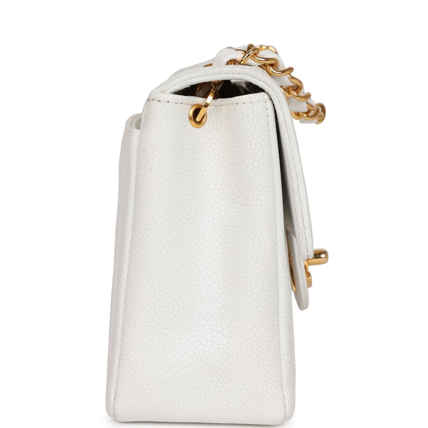 Chanel Mini Square Flap Vertical Stripe White Caviar Gold Hardware