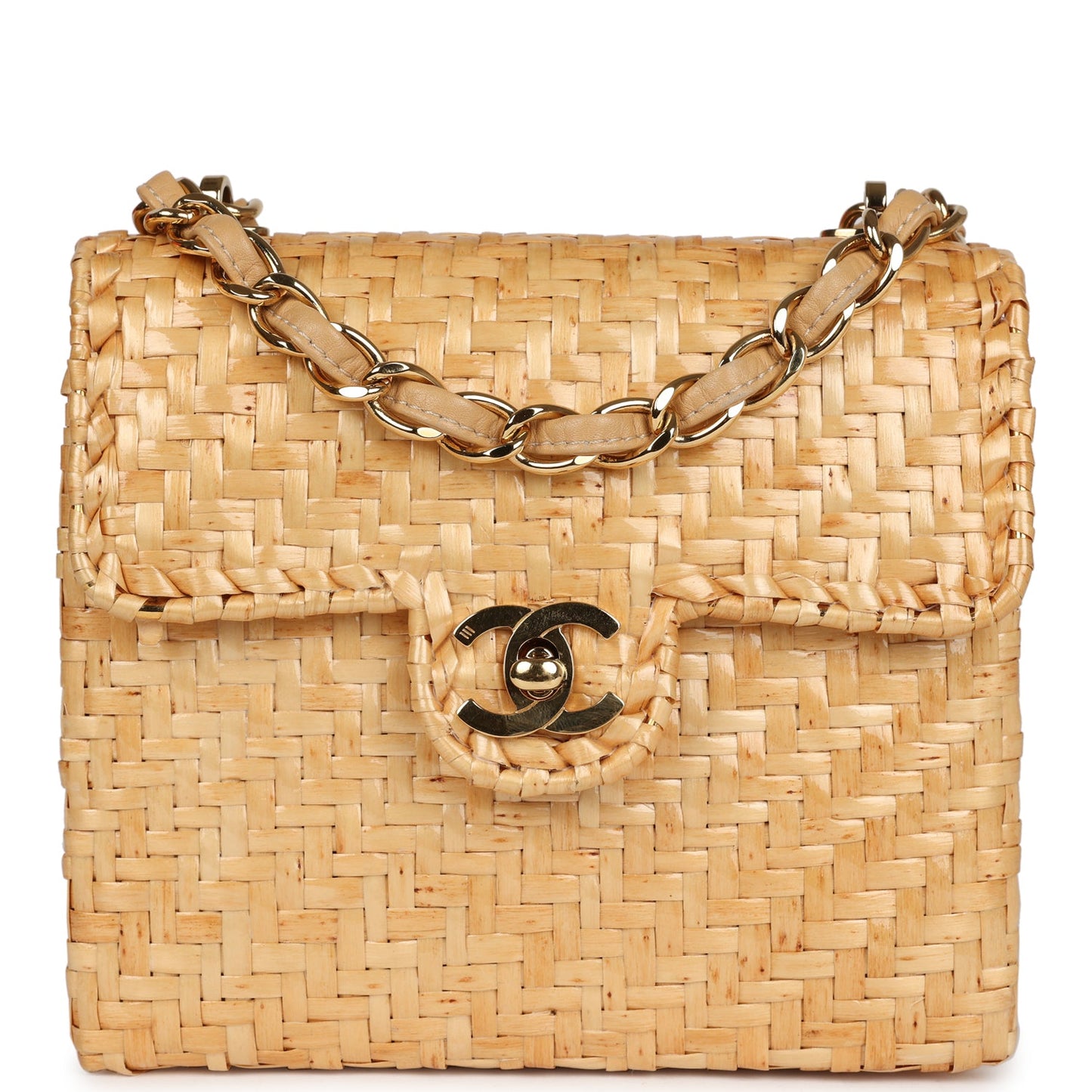 Chanel Mini Flap Bag Natural Wicker Gold Hardware