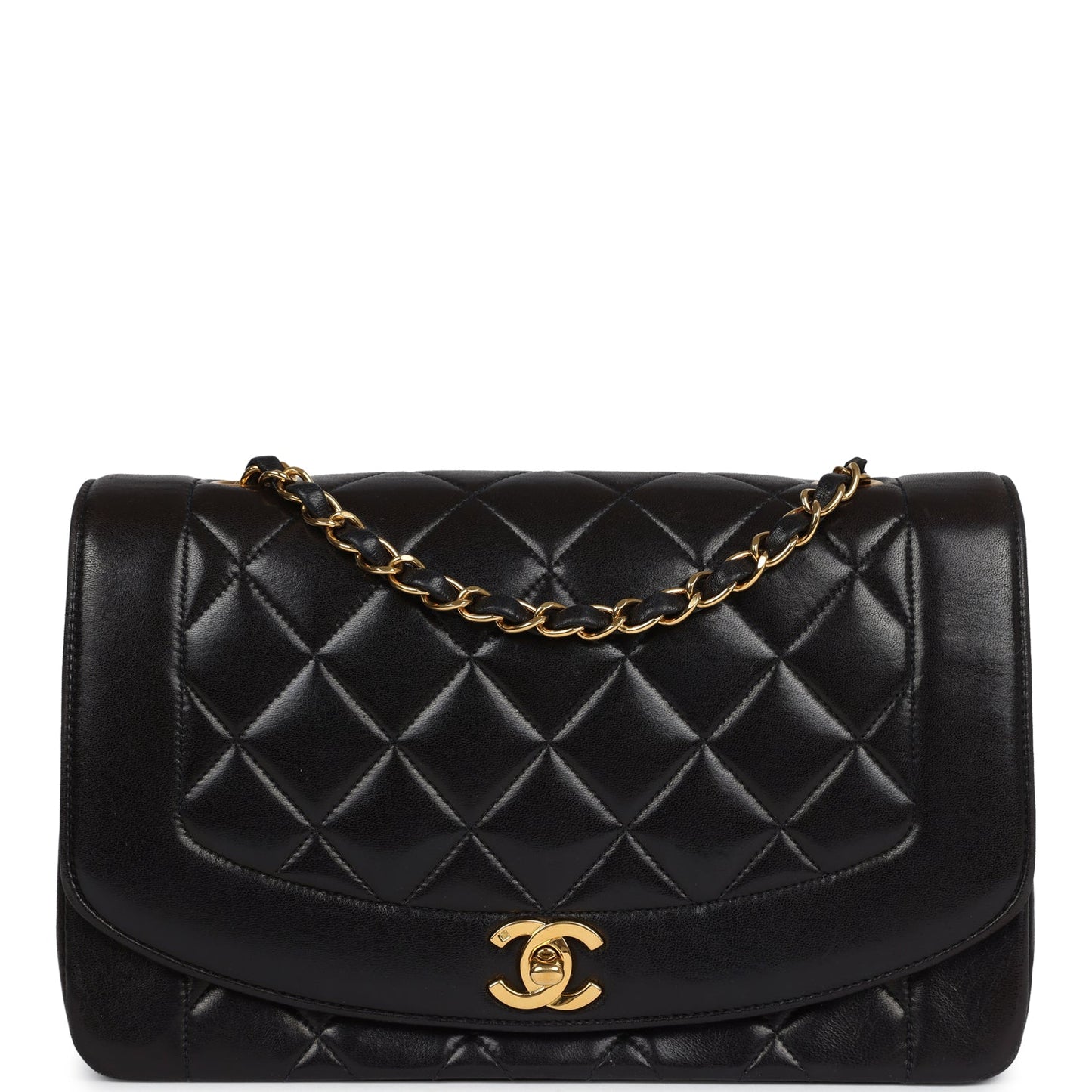 Chanel Medium Diana Flap Bag Black Lambskin Gold Hardware