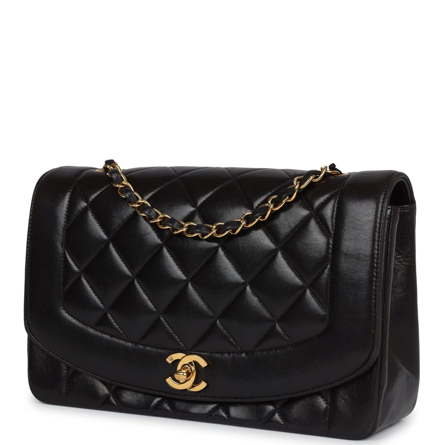 Chanel Medium Diana Flap Bag Black Lambskin Gold Hardware