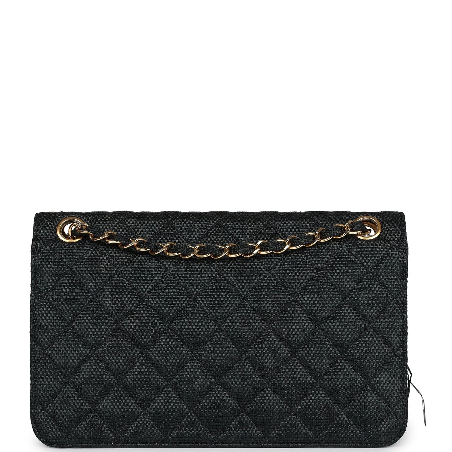 Chanel Quilted Fringe Single Flap Bag Black Raffia Gold Hardware