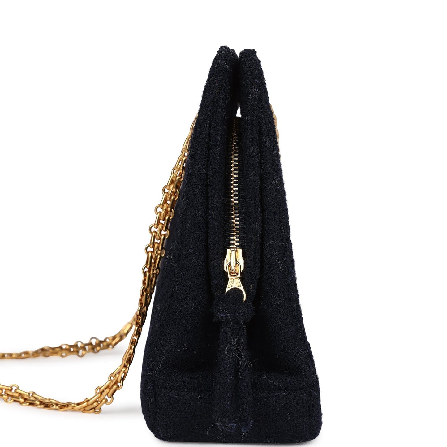Chanel Shoulder Bag Navy Tweed Gold Hardware