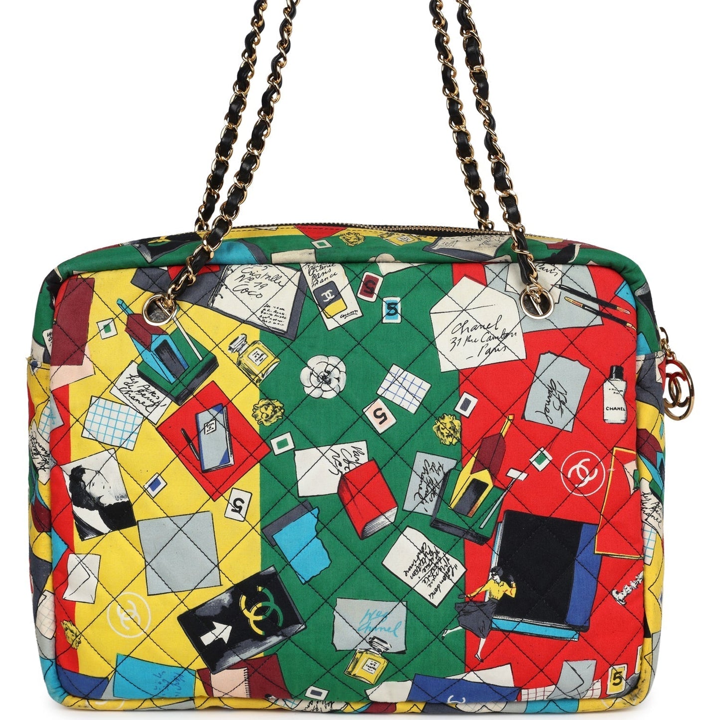 Chanel Printed Shoulder Bag Multicolored Canvas Gold Hardware